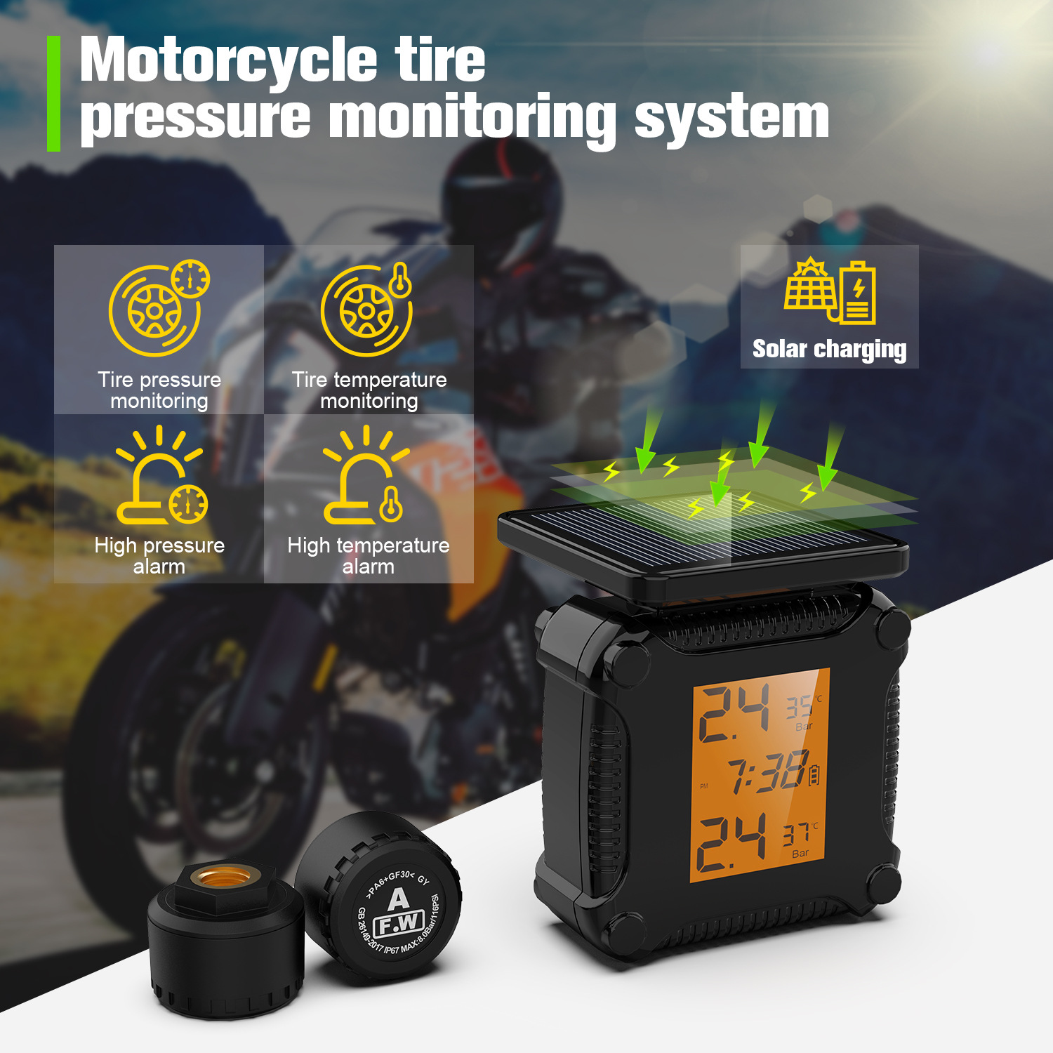 Temperature Sensor - Bandenspanningscontrolesysteem Kleurrijk Display Draadloos TPMS Motorfiets
